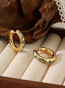 1 Pair Women Stainless Steel Minimalist 18K Plated Zirconia Hoop Earrings, Suitable For Dates, Parties, Office Wear