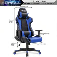 Homall Gaming Chair, Office Chair High Back Computer Chair Leather Desk Chair Racing Executive Ergonomic Adjustable Swivel Task Chair With Headrest And Lumbar Support (White) - Blue - View 9