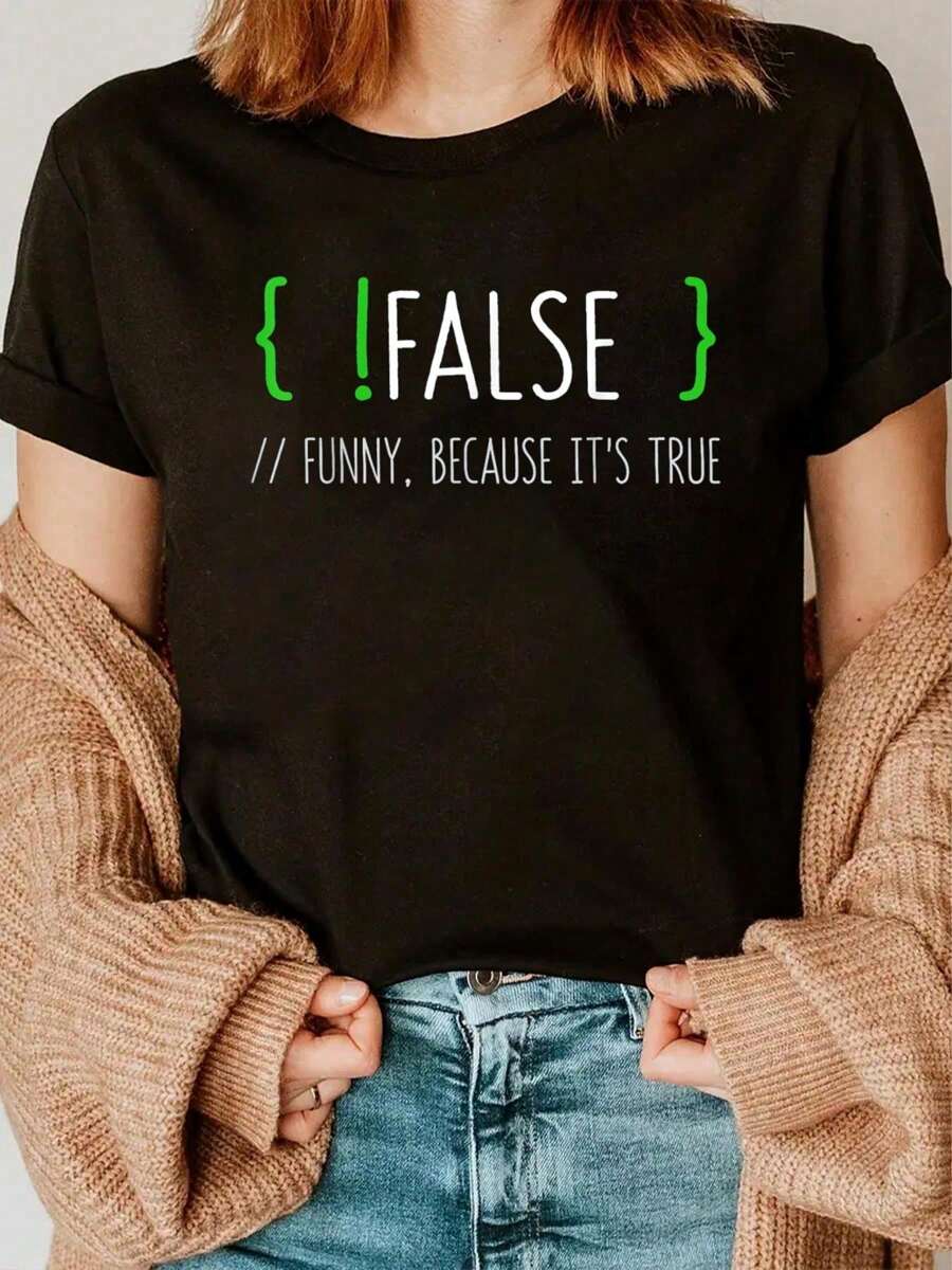 100% Cotton Programmer Computer Engineer Funny False Programming Coding T-Shirt Women's Fashionable Graphic T-Shirts, Round Neck Short-Sleeved Casual Tops