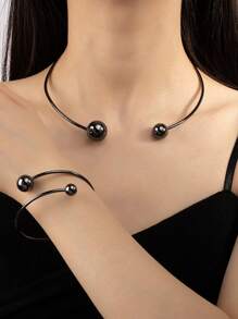 1 套女士球形手镯和球形项链，日常佩戴个性化珠宝套装