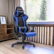 Homall Gaming Chair, Office Chair High Back Computer Chair Leather Desk Chair Racing Executive Ergonomic Adjustable Swivel Task Chair With Headrest And Lumbar Support (White) - Blue - View 5