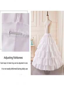 1 chiếc đầm cưới dài chấm đất màu trắng dành cho nữ, kiểu dáng xếp nếp bồng bềnh, có khung váy điều chỉnh được, phù hợp cho đám cưới, tiệc chiêu đãi, liên hoan hoặc ngày lễ tình nhân. - trắng - Xem 7