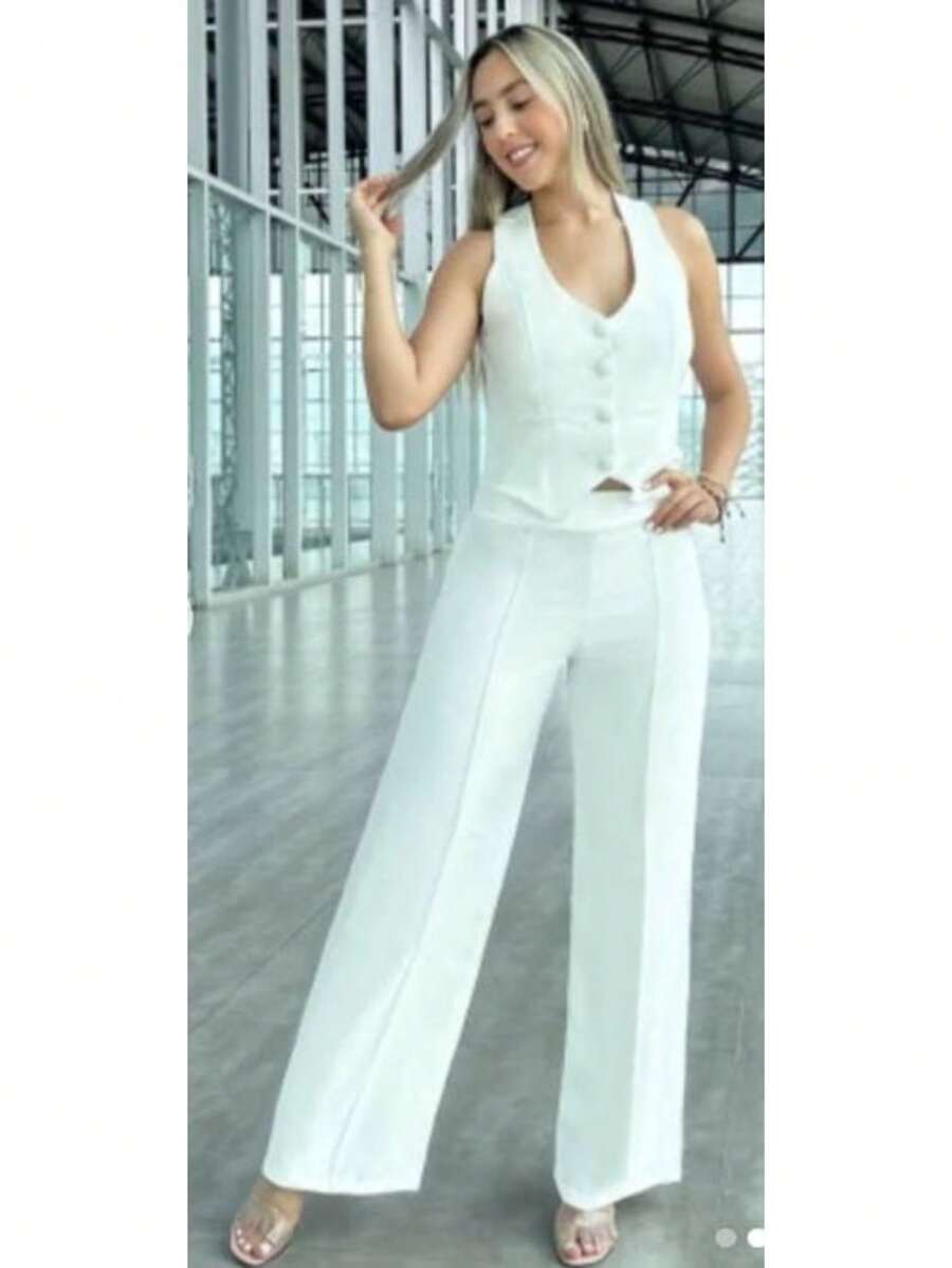 Trousers And Vest - White - View 1