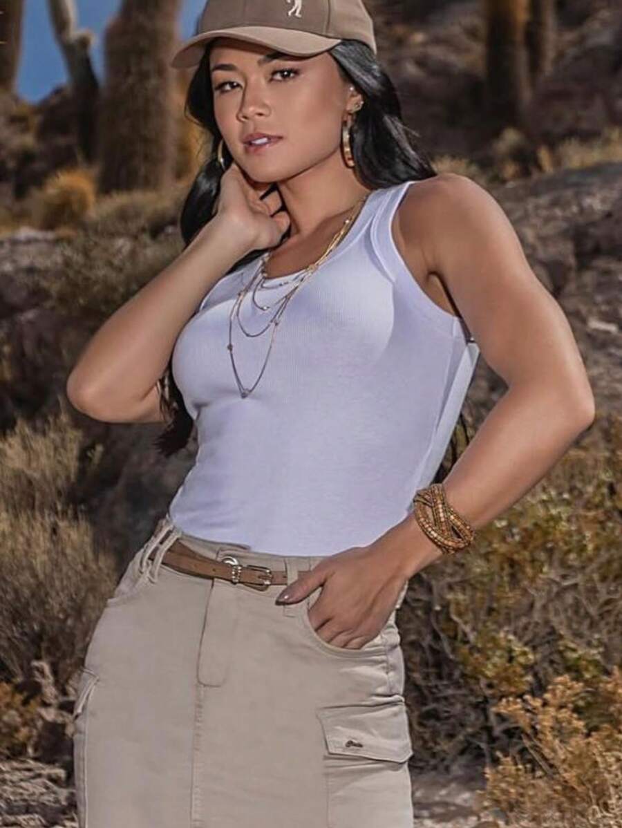 Regata gringa blogueirinha Feminina Básica Tecido Ribana Luxo Blusinha Casual Ribana