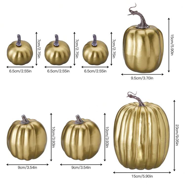 7Pcs Halloween Simulation Pumpkin, Model Artificial Craft Fall Harvest Decoration - Golden Pumpkin 7-piece Set - View 9