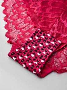 APRSEA 3 peças Calcinhas femininas plus size com emenda de renda elástica alta, estampa aleatória, renda de penas contrastantes, moda elegante, calcinhas femininas, macias, confortáveis, amigáveis à pele, roupa íntima plus size - Multicolorido - Ver 6