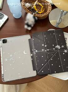 1pc Cute Butterfly, Star, Moon Double-Sided Acrylic Transparent Crystal Backlite Tablet Case, Shock-Proof, Compatible With IPad, To Support Sleep/Wake