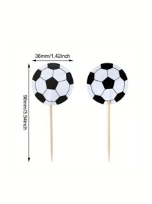 24pcs/48pcs/72pcs Football Cupcake Toppers, Black White Football Cupcake Toothpick Topper, Vibrant Sport Theme Decor, For Birthday Cakes Sports Theme Parties Supplies