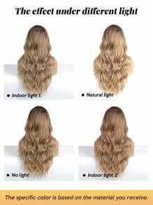 24英寸中分长卷发耐热合成纤维假发，女士假发，适合节日、派对和日常佩戴 - 金色 - 查看 4