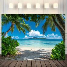 A Tropical Beach Photo Background - Versatile Photography Banner For Photography, Spring/Summer Decorations, Parties - Palm Trees, Blue Sky And Ocean Designs, No Electricity Required