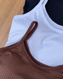 Kit 3 Cropped Women's Top With Padded Bra - Black White Brown - View 6