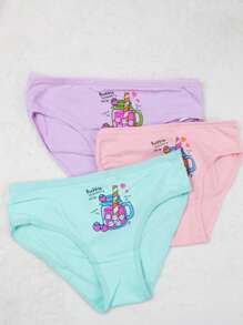 Pack de 3 calzones de algodón para niña, con un lindo diseño de malteada, cómodo, ajustable y confortable (los colores se envían al azar). - Multicolor - Ver 3