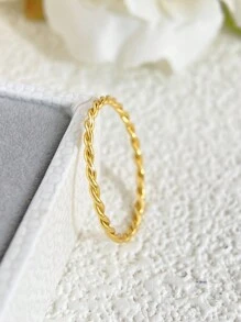 1pc S925 Sterling Silver Minimalist Twisted Rope Ring, Versatile Jewelry Gift For Women & Girls - Gold - View 3