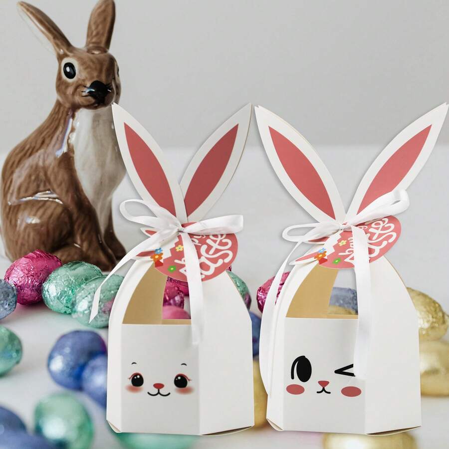 12pcs Easter Bunny Mini Gift Boxes, White Paper Fantasy Themed Decorative Packaging For Easter Treats And Favors, Mini Gift Boxes
