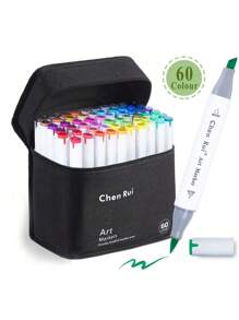 陈瑞多色马克笔,168/120/100/80/60/48色双头马克笔,斜头和细头美术马克笔套装,适合成人涂色插画,超值套装,学生美术课必备,握感舒适,是完美的圣诞节和新年礼物。 - 白色 - 查看 5
