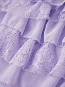 Women Ruffle Lace Shorts Bloomers Summer Casual Layered Tiered Pleated Slim Fit Floral Lace Trim Shorts - Purple - View 10