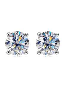 XUJIA 1Pair 3mm/4mm/5mm/6.5mm/8mm/9mm/10mm/11mm Classic Round Moissanite Stud Earrings For Women 925 Sterling Silver Stud Earrings D Color VVS1 Gemstone Jewelry Gifts