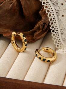 1 Pair Women Stainless Steel Minimalist 18K Plated Zirconia Hoop Earrings, Suitable For Dates, Parties, Office Wear