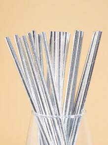 10/25/50/100 Pcs Disposable Paper Straws, Fully Silver-Colored Paper Straws, Candy Supporting Sticks, Suitable For Cocktails, Birthdays, Barbecues, Events And Celebrations - Multicolor - View 3