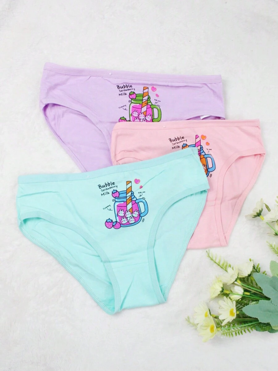 Pack de 3 calzones de algodón para niña, con un lindo diseño de malteada, cómodo, ajustable y confortable (los colores se envían al azar). - Multicolor - Ver 1
