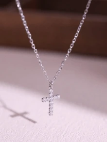 不锈钢锆石吊坠项链，适合情侣日常佩戴 - 彩色 - 查看 1