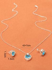 3pcs/Set Solid Color Heart Shaped Zirconia Earrings, Necklace & Pendant Set, 5 Colors Available Valentines