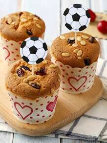 24pcs/48pcs/72pcs Football Cupcake Toppers, Black White Football Cupcake Toothpick Topper, Vibrant Sport Theme Decor, For Birthday Cakes Sports Theme Parties Supplies