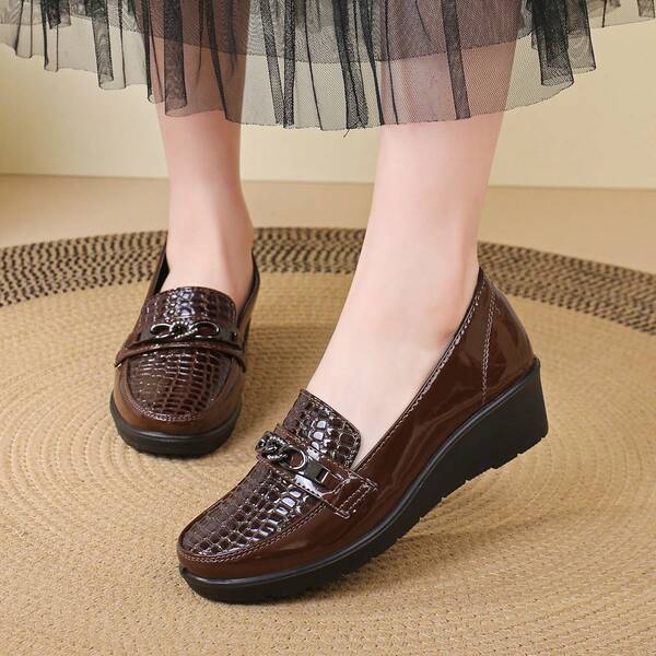New Chunky Sole Stone Print Slip-On Comfortable Loafers For Women, Style 26001