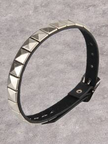 1pc Vintage Punk Square Studded PU Leather Choker Necklace, Black & Red, Suitable For Couples, Gift For Girlfriend