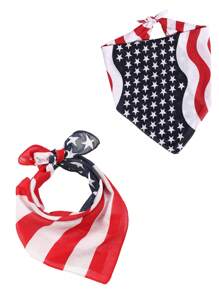 1 pieza Pañuelo tipo bandana con estampado de bandera americana en estilo Y2K, unisex y casual, adecuado para vacaciones, uso diario y fiestas - Multicolor - Ver 2