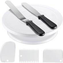 Cake Decorating Kit Baking Supplies Cake Turntable With 2 Frosting Straight Angled Spatula 3 Icing Smoother Scrapers Baking Accessories Tools For Beginners And Pros, White - White - View 6