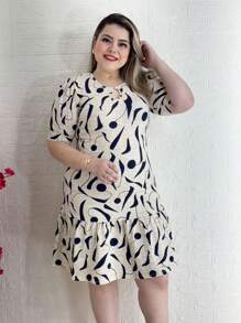 Vestido Mídi Estampado Moda Evangélica M G e GG - Azul Marinho - Visão 8