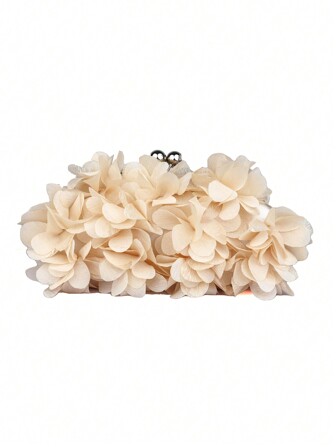 Elegant Floral Decorated Satin Evening Clutch Purse, Suitable For Formal Dresses