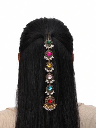 1pc Vintage Middle Eastern Style Rhinestone Decor Beaded Headchain, Exaggerated Jewelry For Women, Suitable For Daily Wear