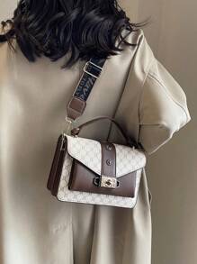 Fashionable Crossbody Bag, Women's Shoulder Bag, Retro Printed Versatile Small Square Bag - White - View 2