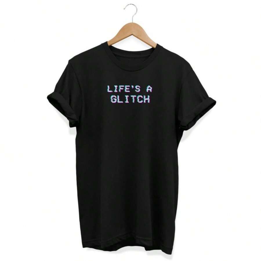 Life Is A Glitch T-Shirt, Alternative Clothing, Grunge Shirt, Synthwave Clothes, Retrowave Fashion, Casual Streetwear, E-Boy Tee, E-Girl Top - Black - View 1