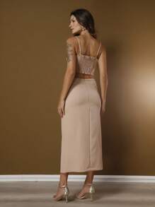 CONJUNTO 2025 últimas modas populares saia suspensórios terno feminino mais vendidos novos produtos - Caqui - Visão 6