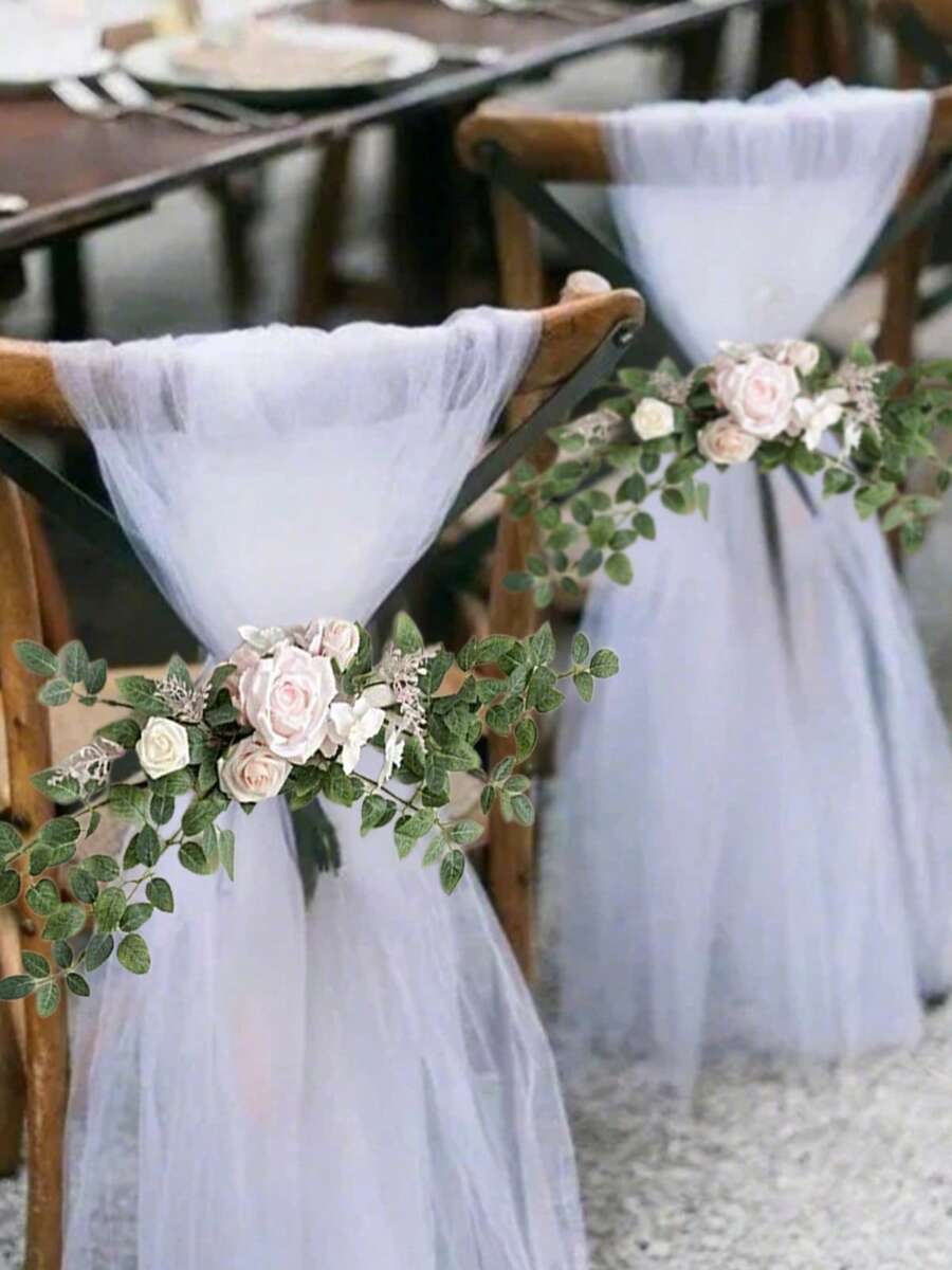 2 Pcs Wedding Chairs Back Pew Rose Flowers Arrangement Wedding Aisle ...