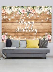 1 Stück Holzboden Blumen Glücklich Geburtstag Fotografie Hintergründe Aquarell Blumenparty Banner 150 x 100 cm/210 x 150 cm/230 x 180 cm, Innen- und Außenbereich Neugeborenen Foto Hintergrund