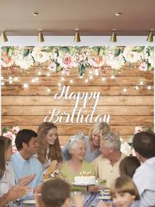 1 Stück Holzboden Blumen Glücklich Geburtstag Fotografie Hintergründe Aquarell Blumenparty Banner 150 x 100 cm/210 x 150 cm/230 x 180 cm, Innen- und Außenbereich Neugeborenen Foto Hintergrund