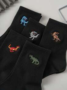 5 paires de chaussettes mi-mollet pour hommes, style sport, motif de dinosaure mignon personnalisé brodé, convenant pour toute saison, taille européenne et américaine, confortable et respirant, riches couleurs, idéal pour le port quotidien, tissu premium, sans étouffement