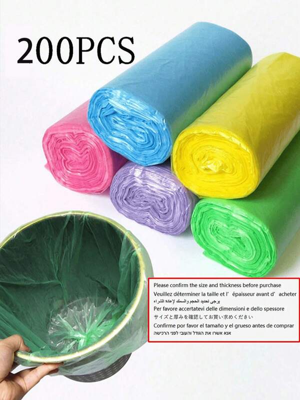 200 pezzi di sacchetti della spazzatura profumati e stampati, con cordino, resistenti e rinforzati, sacchetti di plastica portatili adatti per famiglia, shopping, all'aperto e viaggi, utilizzabili in cucina, per feste in spiaggia estive, per lo stoccaggio dei rifiuti, organizzazione, campeggio, feste, decorazione di stanze, soggiorno, bagno, forniture per la cucina