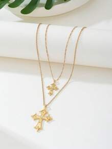 1 件欧美夸张水钻镶嵌双层吊坠项链，适合节日礼物、派对和日常佩戴 - 彩色 - 查看 11