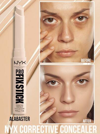  NYX 矫正遮瑕膏，雪花石膏色，遮盖黑眼圈，遮盖瑕疵，均匀肤色，可旋转盖设计，快速遮盖，持久保湿，专业化妆师推荐，适合遮瑕和修容