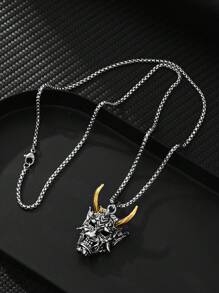 1 pieza Collar con colgante de máscara de acero inoxidable punk, adecuado para uso diario de hombres - Estilo A - Ver 4
