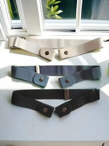 3pcs Simple Canvas Elastic Belts Stylish Casual Invisible Belt Dress Coat Accessories For Women - Multicolor - View 2