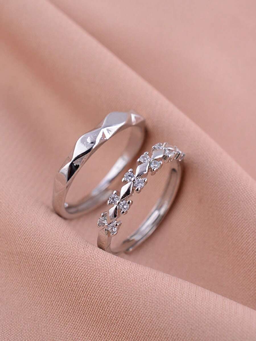 1 对皇冠形独特设计情侣戒指，百搭日常或情人节礼物，妈妈，母亲，母亲节，礼物 - 兩件套 - 查看 1