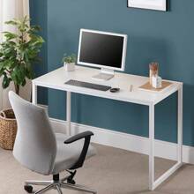 ZINUS Jennifer 55 Inch White Frame Desk, Computer Workstation, Office Desk, Dining Table, Easy Assembly, Natural - 白色 - 查看 1