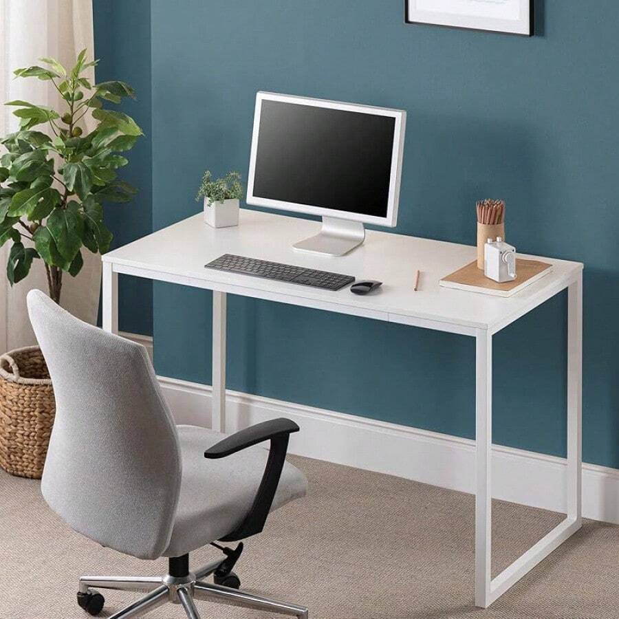 ZINUS Jennifer 55 Inch White Frame Desk, Computer Workstation, Office Desk, Dining Table, Easy Assembly, Natural - 白色 - 查看 1