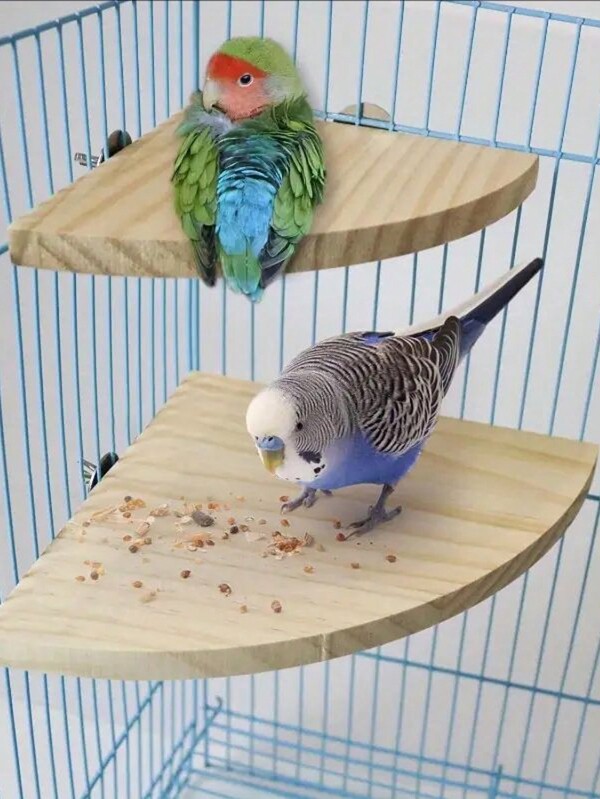 1pc/2pcs Wooden Triangle Fan-Shaped Perch Nesting Platform For Parrots/Birds And Small Pets, Four Seasons Universal